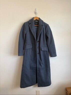 BCBG Long Single-Breasted Trench Coat in Grey Blue XS